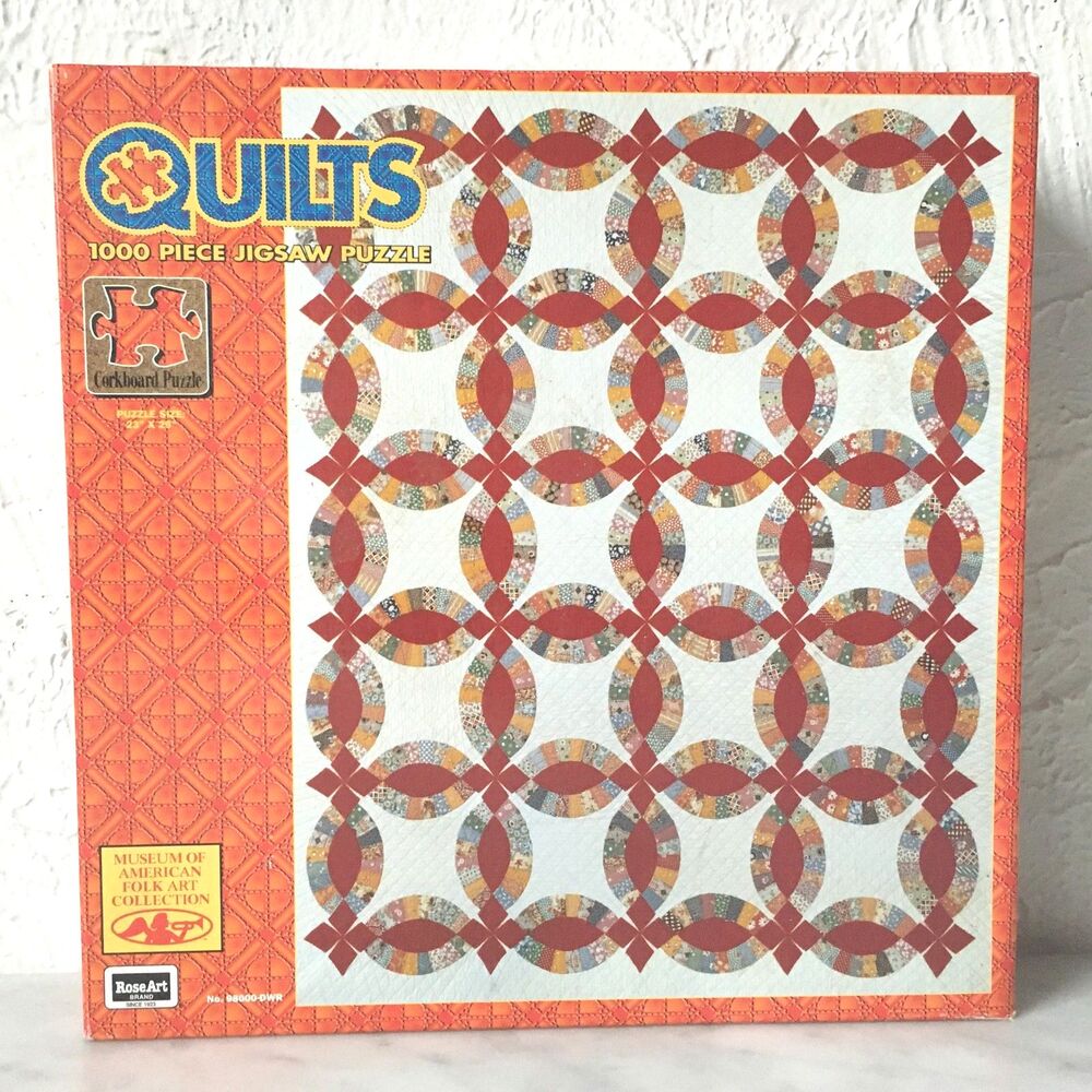 RoseArt Quilts 1000 Piece Corkboard Jigsaw Puzzle Double Wedding Ring Complete